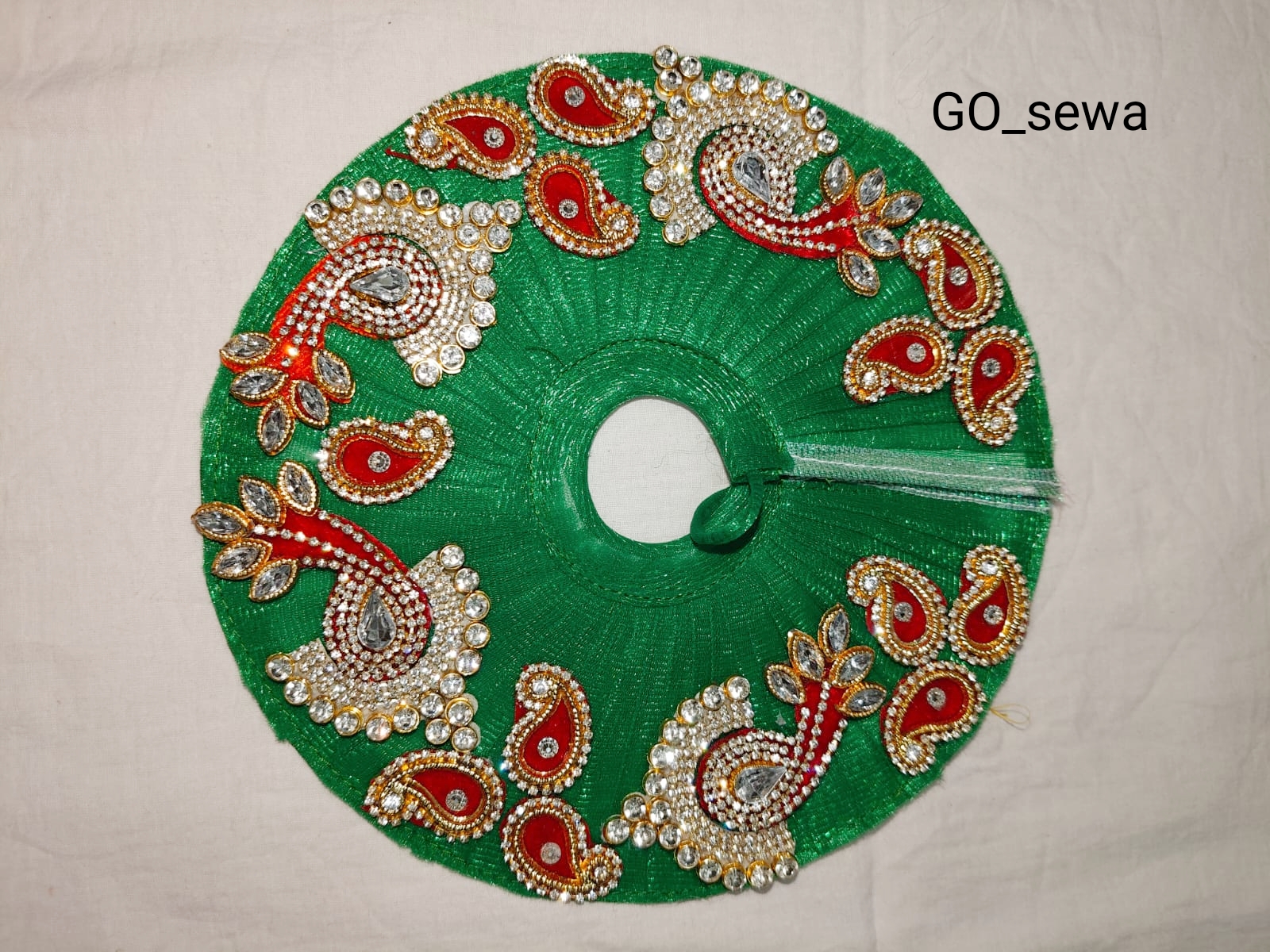 Divine Green Organza Poshak Set with Pagdi for thakur ji & radha rani– Size No. 4 - Image 2