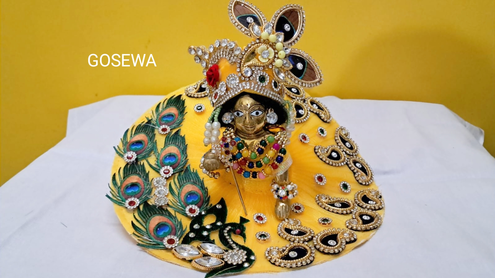 Yellow Peacock Glory Designer Poshak for thakur ji & radha rani– Size 4