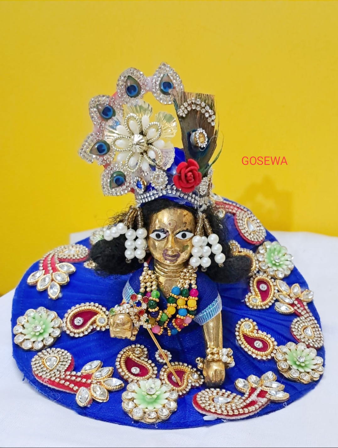 Royal Blue Organza Poshak Set for radha rani & thakur ji with Pagdi – Size 4