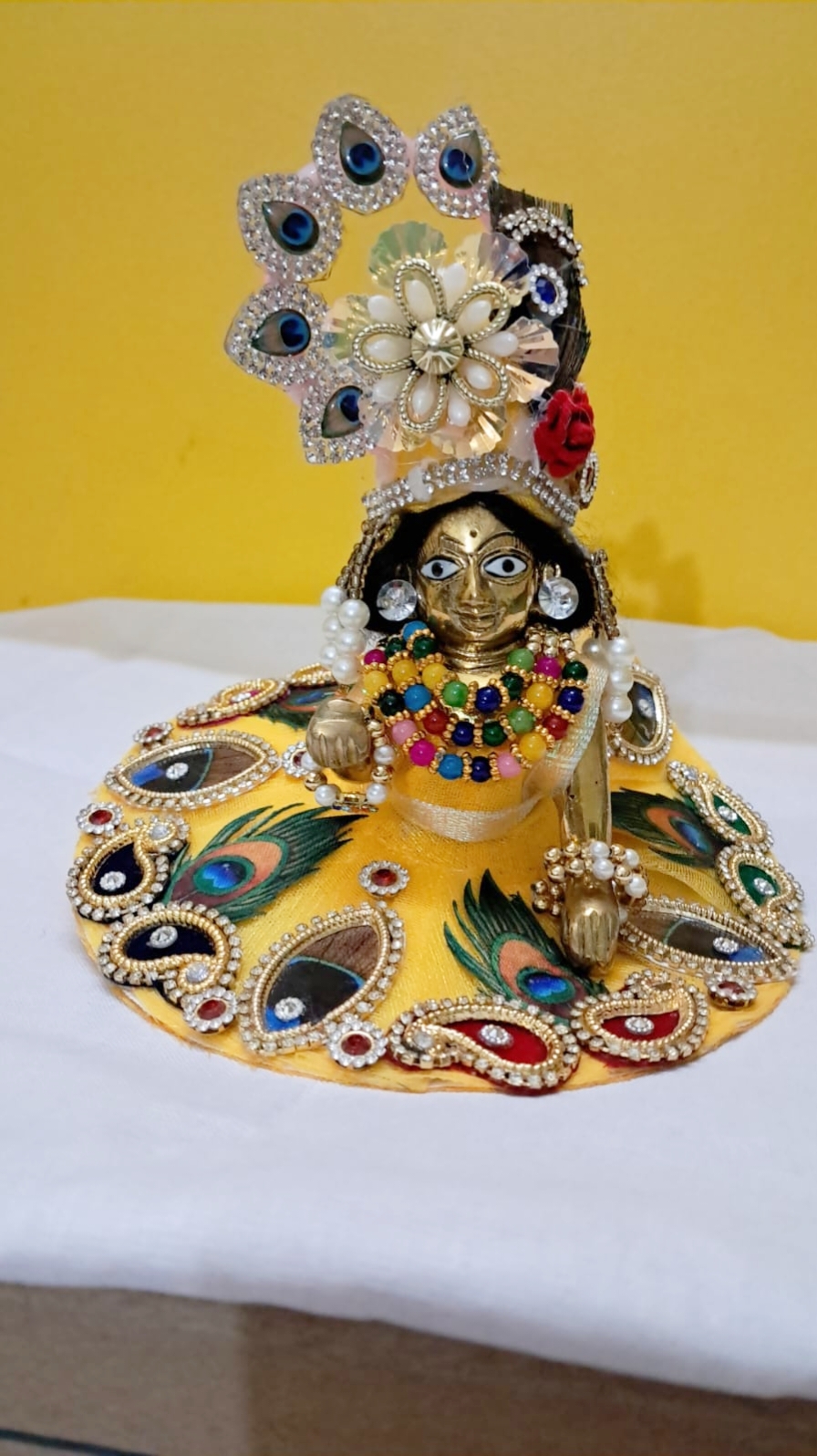 🌼 Radha Rani & Thakur Ji Designer Poshak with pagdi | Yellow | Size No. 3